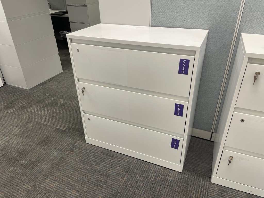 36" White 3-Drawer Lateral