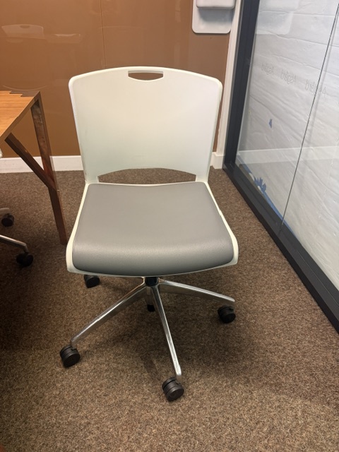 Plastic with pleather seat chairs in assorted colours