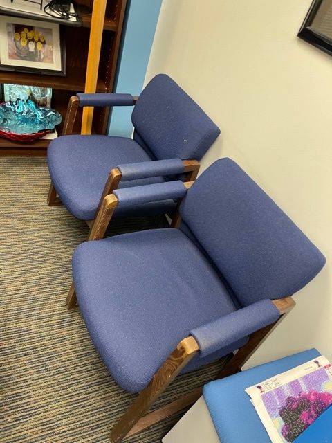 Blue Guest Chair - Wood, Upholstered
