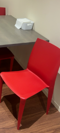 RED PLASTIC BREAKROOM CHAIRS