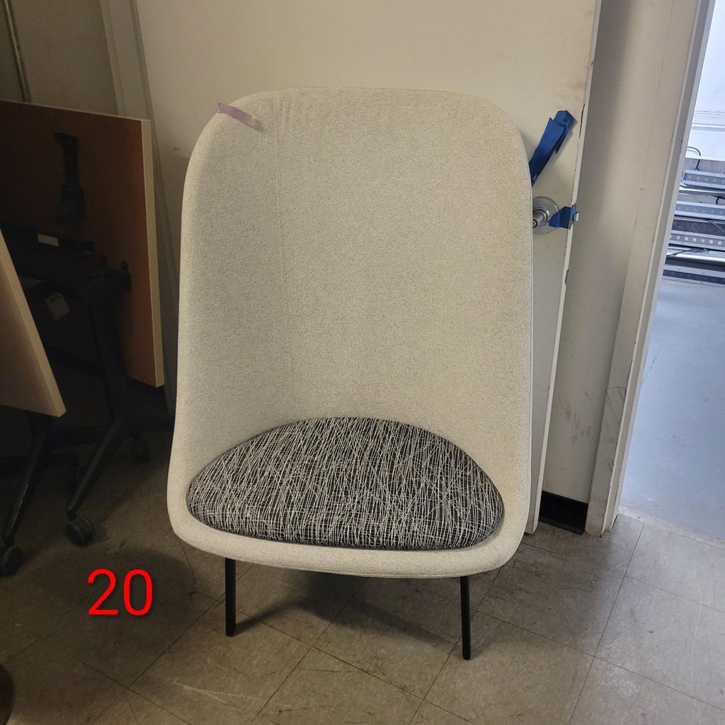 Light Gray Hih Back Chair with a Black and White Designed Cushion 