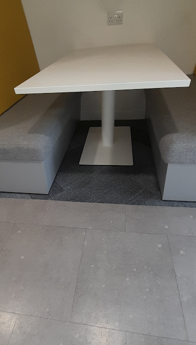 White pedestal booth desk
