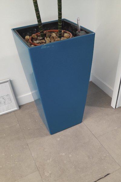 Tall square blue planter