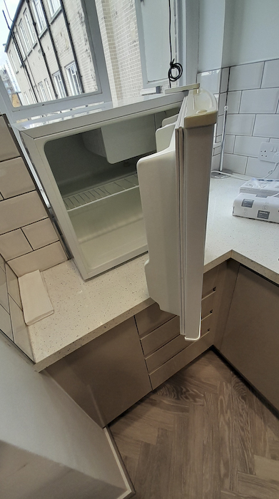 White counter top fridge