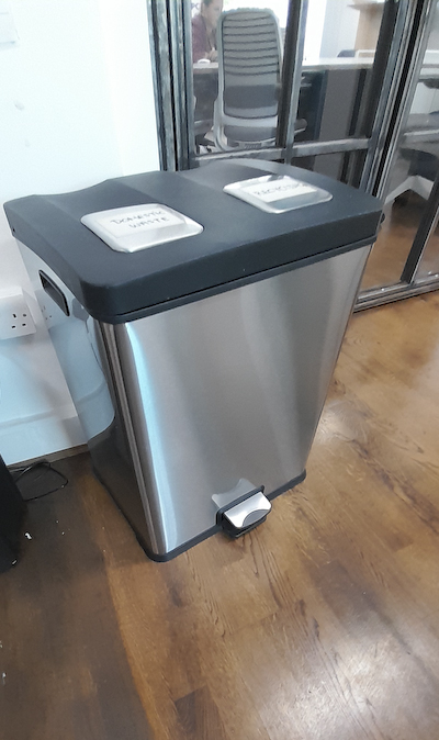 Brushed steel double recycle bin