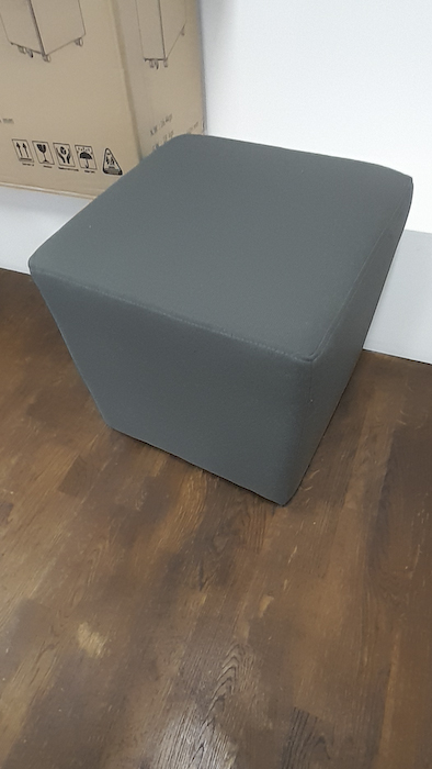Dark grey fabric soft cube pouffe seat