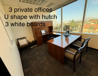 Brown U-Shape desk with hutch