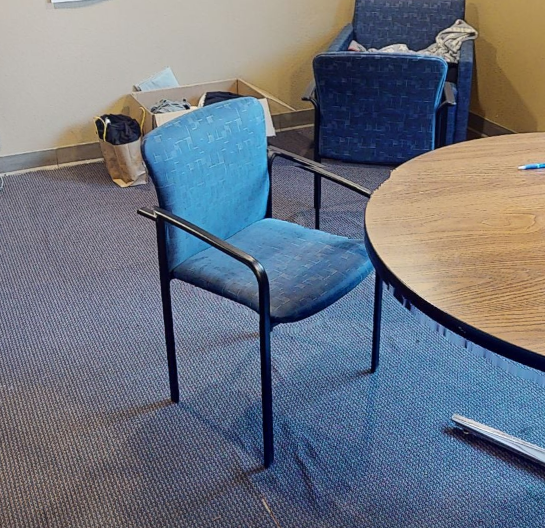 Blue patterned guest chair