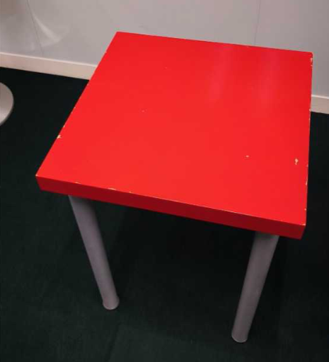 Square Side Table
Red MFC top
Light grey metal 4-Legs base
