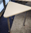 Trianglar Table
White MFC top
Grey 3-legs base on castors 