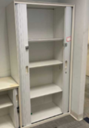 Tall Roller Shutter Door Cabinet
Adjustable shelves x3
White steel finish