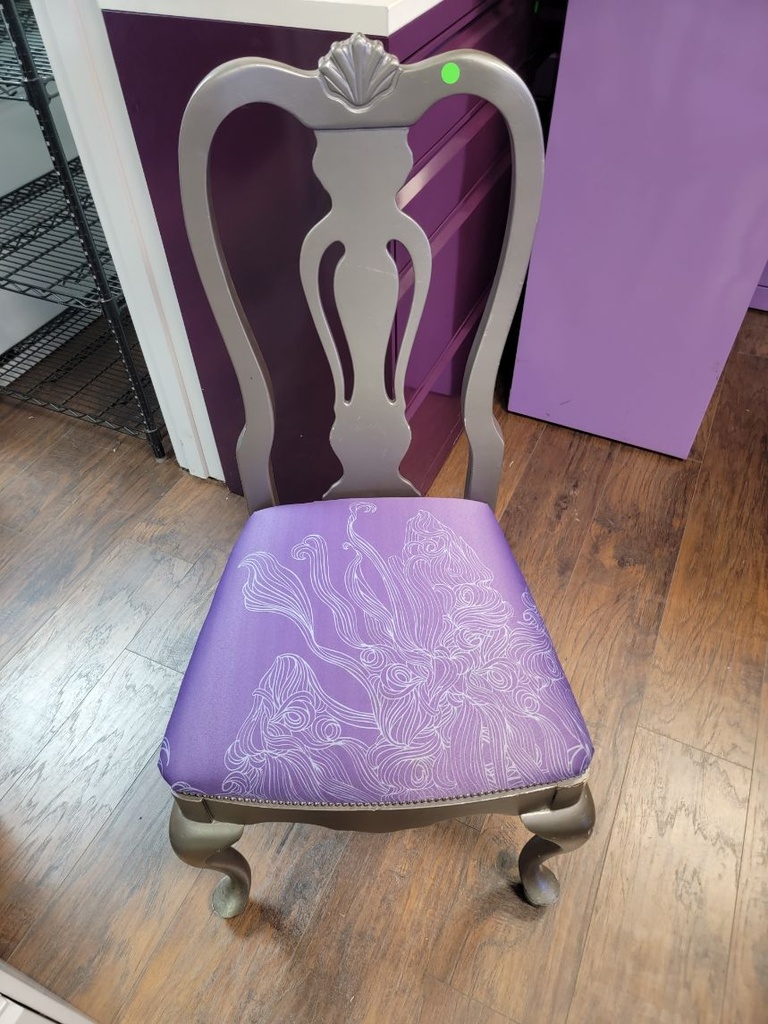 Chair, Armless purple print with silver trim, 20" x 18" x 41"Ht