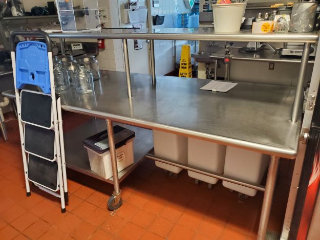 Rolling Metal Table, 90" x 42" x 52"