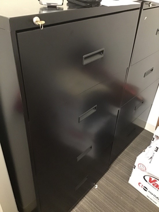 Black 4 Drawer Steel Cabinet (53”H x 30”W x 19”D)