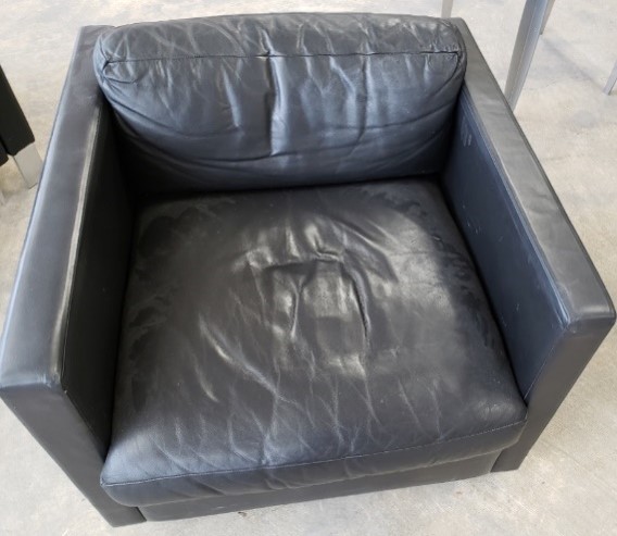 Black Leather Chair - Square Arm