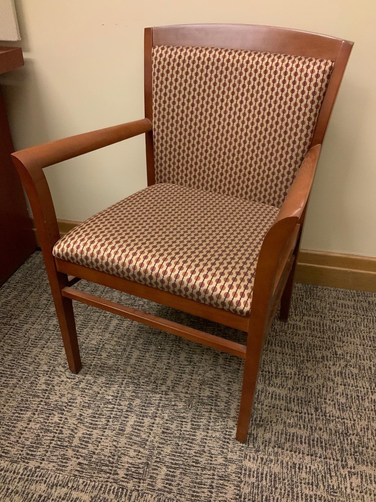 Guest Chair, Wood, Upholstered Seat and Back, with Open Arms