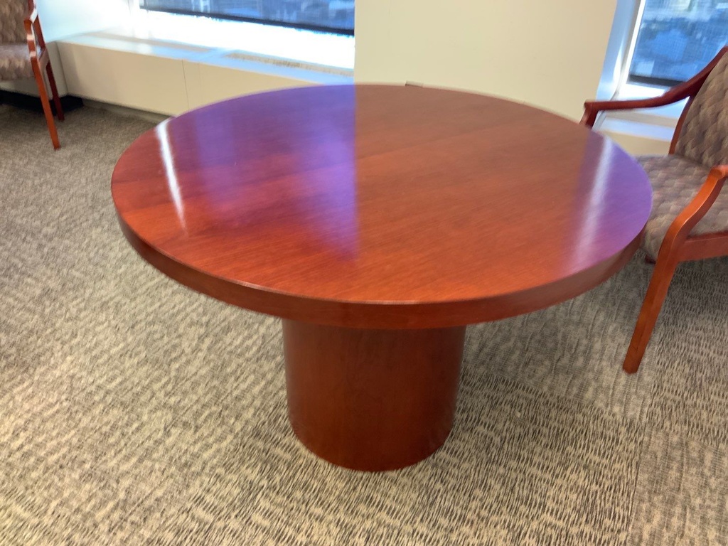 Conference Table, 42"R, Contemporary, Wood Veneer, Cylinder Base
Matches Executive Desking Groups