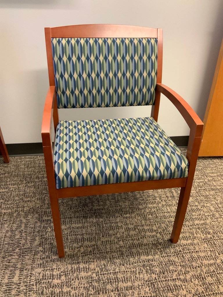 Guest Chair, Wood, Upholstered Seat and Back, with Open Arms
