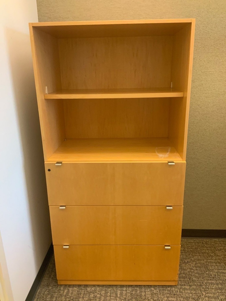 Executive Wood Veneer 3 - Drawer Lateral File w/ Top Shelves, 30"W x 20"D x 65"H