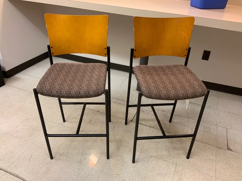 Bar Stool, Metal Frame, Upholstered Seat, Wood Back