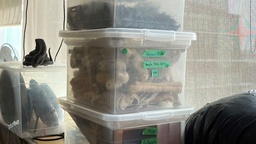 [#I2-66] Bin of plastic bones, misc.