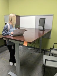 [#E8-168] private office U-shape (height adjustable front &amp; return), back credenza w/ lateral file , overhead, whiteboard, tool rail &amp; tackboard