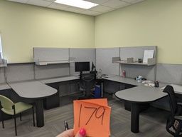 [#A4-170] u-shape workstations, fabric panels 66"H, shared P-top between user, B/B/F, F/F, shelf