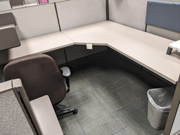 [#A3-198] Workstation typical, L-shape, shelf, bbf, 2 tackboards, ff