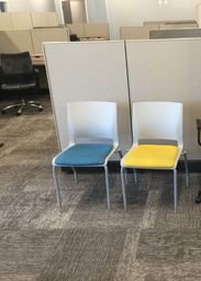 [#B4-32] Chairs Yellow &amp; Blue side chairs – White /colored cloth seats 