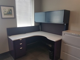 [#A10-1] L-shape workstation with pedestals and overhead storage 