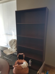 [#D4-25] Brown wood 5 shelf bookcase - wide