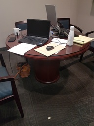 [#C9-33] Wood round table with glass top