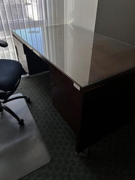 [#E4-55] Large Wood Desk with Glass Top