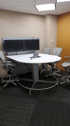 [#C8-15] Counter-Height AV Bullet Shape Meeting Table, White/Silver