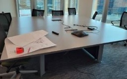 [#C6-12] Teknion table, front base panel missing, 96" x 96"