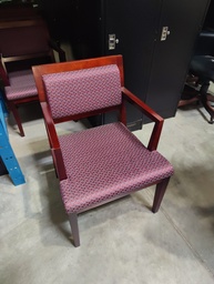 [#B5-68] Dark Wood Frame Side Chair 2 - Deep Red Fabric