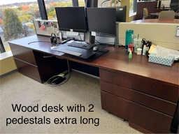 [#E4-48] Wood Desk with 2 pedestal Extra Long
