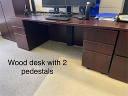 [#E4-49] Wood Desk with 2 pedestal