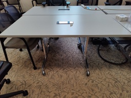 [#C19-828] White Training Table with Metal Legs and Outlet 60x31