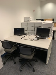 [#B13-4] Steelcase task chair - grey mesh back/grey leather seat/mid back