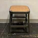 [#B1-46] Stool - Grey Metal Crest, Square With Holes In Seat