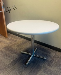 [#C4-11] Round White Table, Metal Base
