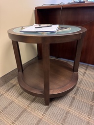 [#C11-137] Small wood glass-top circle end table