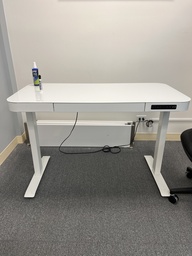 [#E10-4] Sit/Stand Desk - White glass top / metal base