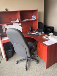 [#E6-122] Wooden L-Shaped Desk with Hutch