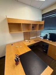 [#E7-1] U-shape maple desks – desk 30" x 66", credenza 24" x 66"