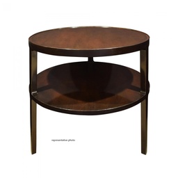 [#C11-3] 2 TIER ROUND END TABLE, 3 FOLD TOP, 20RX26H, MAHOG.