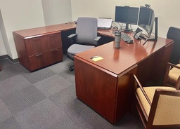 [#E7-63] U-Shaped Desk - mahogany