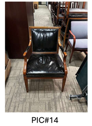 [#B9-14] GUEST CHAIRS, WOOD/ W BLACK LEATHER , NO TAG