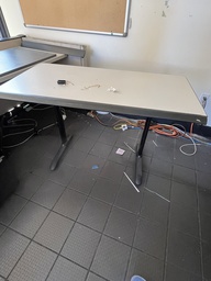 [#C12-258] Light Gray Table, Black Legs